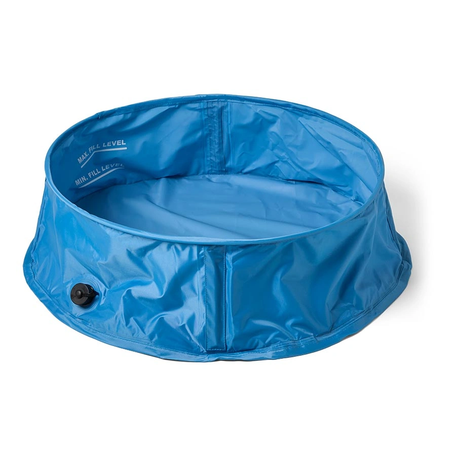 Pets at Home Pop-Up Paddling Pool for dogs with fold-flat design and drainage plug.